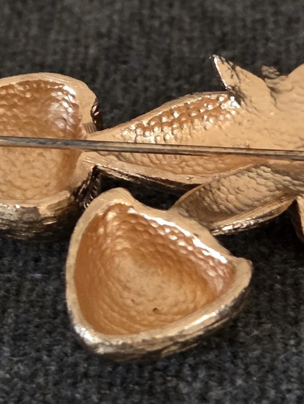 Vintage Napier Satin Gold Tone Double Mushroom Pin Brooch